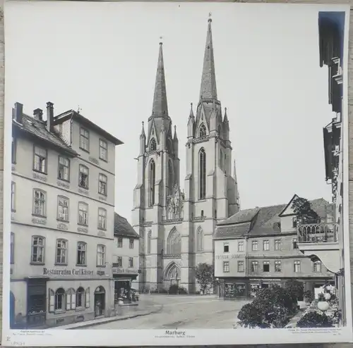 Riesen Foto Marburg an der Lahn, um 1890, Elisabethkirche, Restauration*, Geschäft**, Chocolatier***