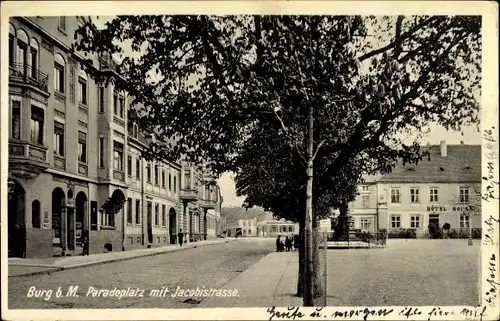 Ak Burg bei Magdeburg, Paradeplatz mit Jacobistraße