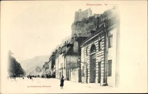 Ak Besançon Doubs, Le Faubourg Rivotte, Straßenpartie, A. Sancey Epicerie