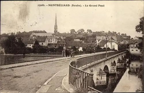 Ak Montbéliard Doubs, Le Grand Pont, vue générale