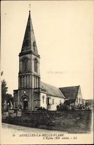 Ak Asnelles La Belle Plage Calvados, L'Eglise, Kirche und Kirchhof, LL.