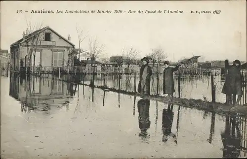 Ak Asnières sur Seine Hauts de Seine, Inondations 1910, Rue du Fossé de l'Aumone, Hochwasser