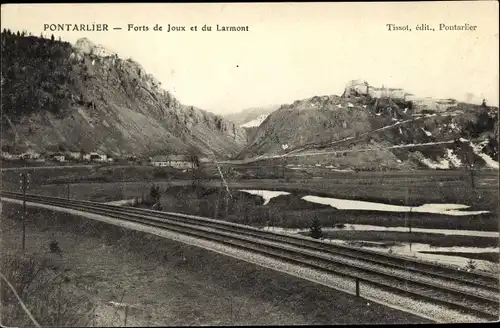 Ak Pontarlier Doubs, Forts de Joux et du Larmont, Bahnstrecke