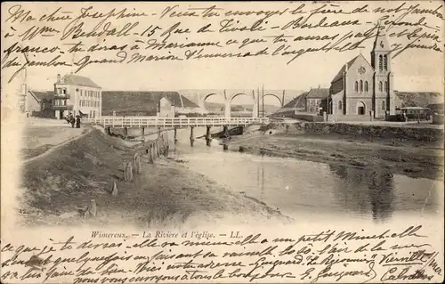 Ak Wimereux Pas de Calais, La Rivière et l'église