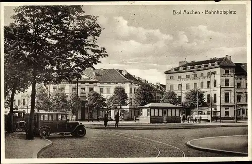 Ak Aachen in Nordrhein Westfalen, Bahnhofsplatz, Auto