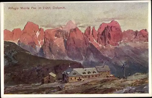 Künstler Ak Dolomiten Südtirol, Rifugio Monte Pez