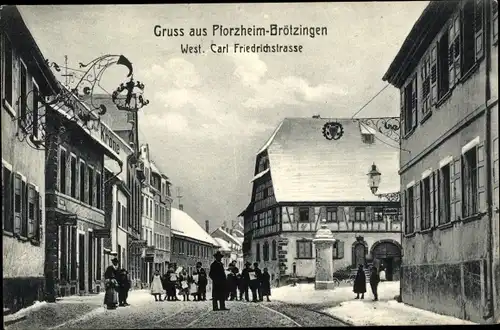 Ak Brötzingen Pforzheim im Schwarzwald, Carl Friedrich Straße, Winter, Gasthaus Krone