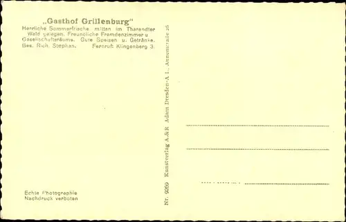 Ak Klingenberg in Sachsen, Grillenburger Wald, Gasthof Grillenburg