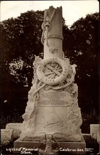 Ak Caister on Sea East England, Lifeboat Memorial Stone
