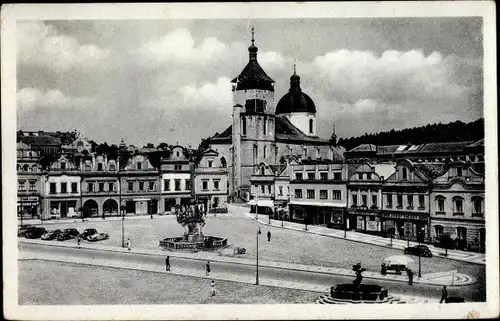 Ak Havlíčkův Brod Německý Brod Havlíčkův Brod in Ostböhmen, Markt, Brunnen