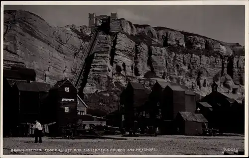 Ak Hastings East Sussex, East Hill Lift and Fishermen Church