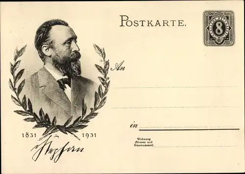 Ganzsachen Ak Heinrich von Stephan, Generalpostdirektor, Jubiläum 1931