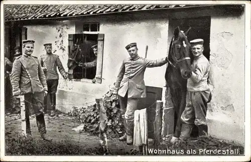 Ak Deutsche Soldaten, WK I, Wohnhaus als Pferdestall, Feldpoststempel der 6. Res. Div.