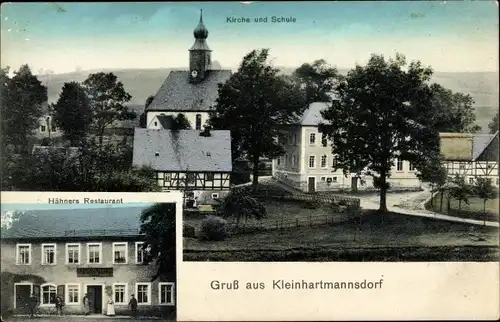 Ak Kleinhartmannsdorf Eppendorf in Sachsen, Kirche, Schule, Hähners Restaurant