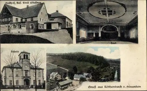 Ak Röthenbach Pretzschendorf Klingenberg im Osterzgebirge, Gasthof, Innenansicht, Schule, Totale