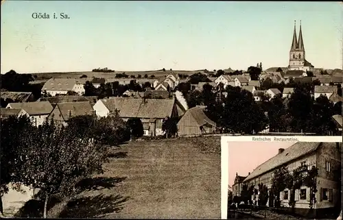 Ak Göda in der Oberlausitz, Totalansicht der Ortschaft, Rentsches Restauration