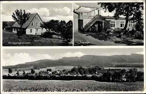 Ak Lehn Bautzen Oberlausitz, Waldparadies, Terrasse, Gesamtansicht