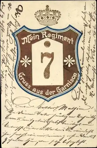 Regiment Präge Litho Gruß aus der Garnison, Regiment Nr. 7