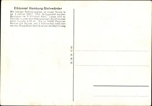 Ak Hamburg Mitte Steinwerder, Elbtunnel, Passagierdampfer