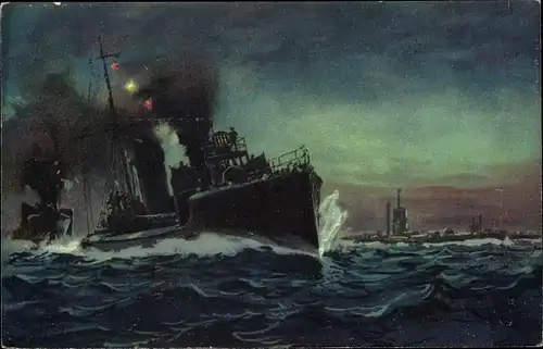 Künstler Ak Deutsche Kriegsschiffe, Torpedoboote und Unterseeboote an der Front, 1914