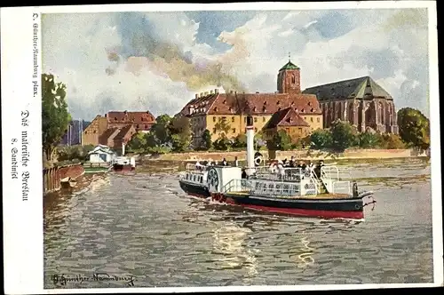 Künstler Ak Günther-Naumburg, D., Wrocław Breslau Schlesien, Sandinsel, Salondampfer