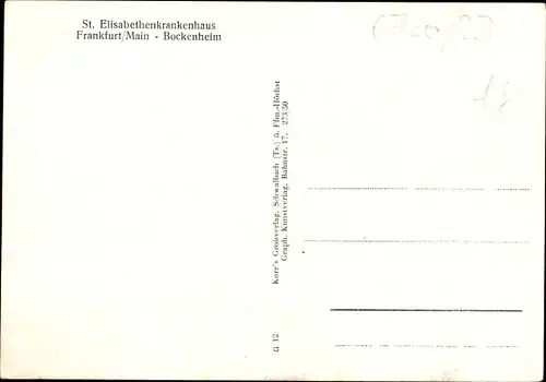 Ak Bockenheim Frankfurt am Main, St. Elisabethenkrankenhaus