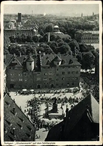 Ak Stuttgart in Baden Württemberg, Schillerplatz mit Wochenmarkt