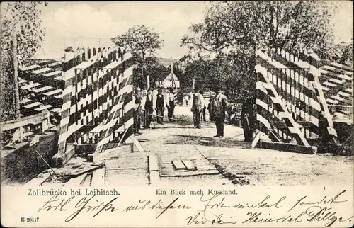 Ak Leibitsch Lubicz Górny in Westpreußen, Zollbrücke, Blick nach Russland