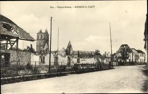 Ak Aspach Elsass Haut Rhin, Straßenpartie, Kriegszerstörungen, I. WK