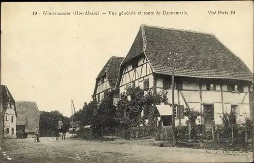 Ak Wolfersdorf Elsass Haut Rhin, Vue générale et route de Dannemarie