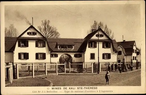 Ak Bollwiller Bollweiler Elsass Haut Rhin, Mines de Kali Ste. Therese, Bergmanns Wohnhäuser, Kinder