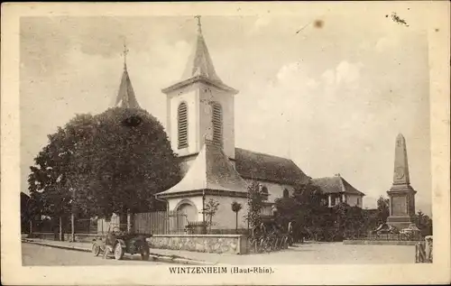 Ak Wintzenheim Winzenheim Elsass Haut Rhin, Kirche, Denkmal, Auto