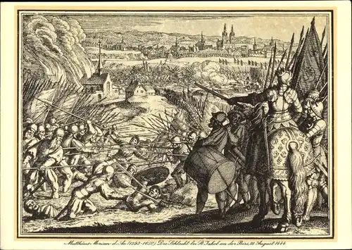 Künstler Ak Matthäus Merian d'Ac, Schlacht bei St. Jakob an der Birs 1444, Schweizer Rotes Kreuz