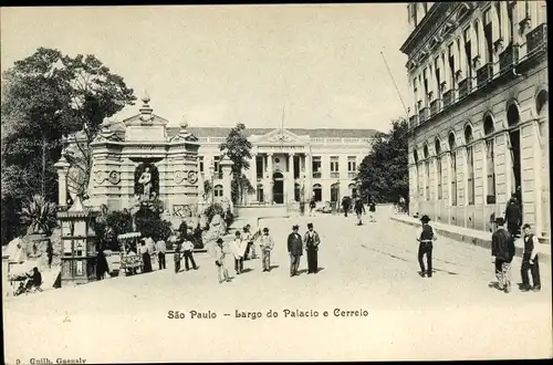 Ak São Paulo Brasilien, Largo do Palacio e Correio