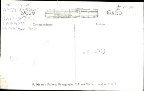 Ak Britische Eisenbahn, Dampflok, Tender 73 Snaigow
