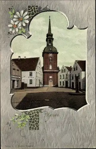 Passepartout Ak Kappeln an der Schlei, Straßenpartie, Kirche, Gasthof