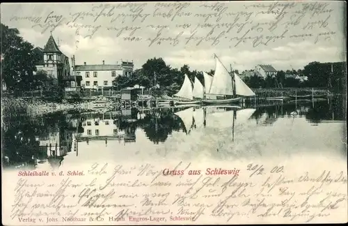 Ak Schleswig an der Schlei, Schleihalle, Segelboote