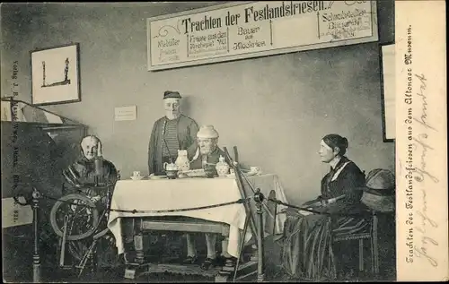 Ak Hamburg Altona, Altonaer Museum, Trachten der Festlandfriesen, Spinnrad