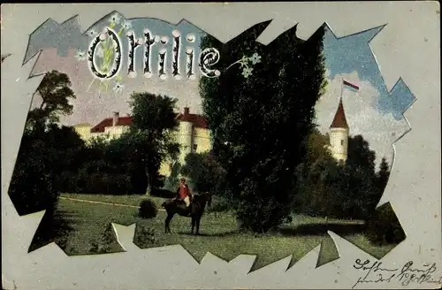 Buchstaben Ak Ottilie, Reiter, Pferd, Schloss