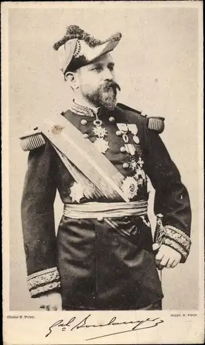 Carte de Visite General Georges Boulanger, Portrait, gedruckte Unterschrift