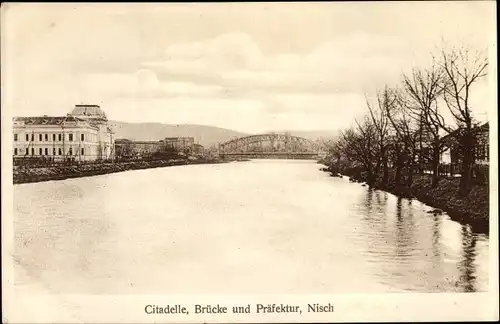 Ak Nisch Nis Serbien, Brücke und Präfektur