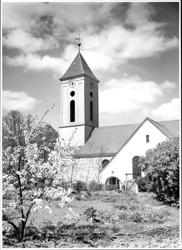 Foto Berlin Neukölln Rudow, Bert Sass, Evangelische Kirche, Baumblüte