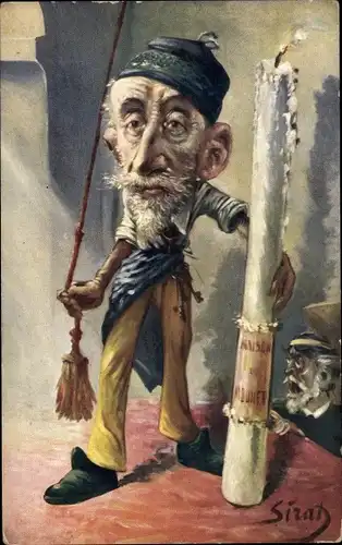 Künstler Ak Sirat, Mann mit Kerze, Karikatur