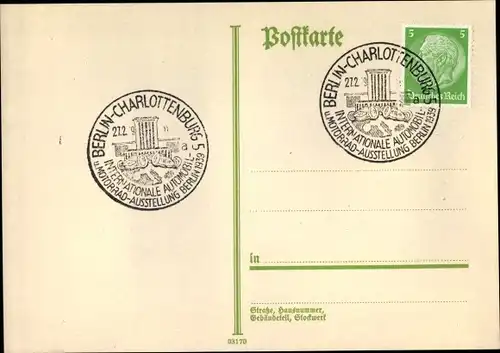 Briefmarken Ak 5 Pfennig, Deutsches Reich, IAA Berlin