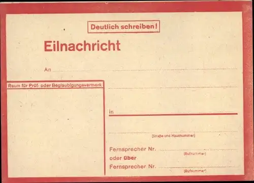 Ak Eilnachricht, Telegramm, Adresse, Lebenszeichen