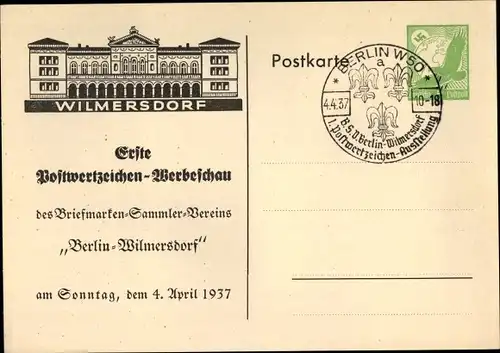 Ak Berlin Wilmersdorf, Erste Postwertzeichen Werbeschau des Briefmarken Sammlervereins, 1937