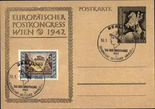 Ganzsachen Ak Wien, Europäischer Postkongress 1942