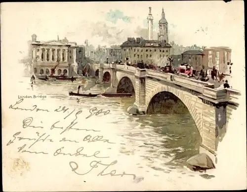 Litho London City England, London Bridge