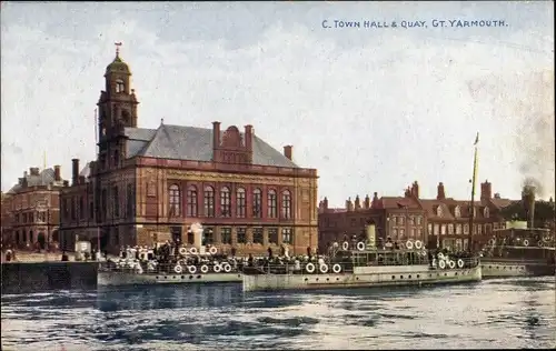 Ak Great Yarmouth East of England, Town Hall and Quay