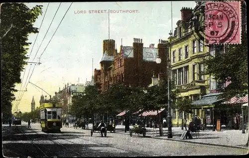 Ak Southport North West England, Lord Street, Straßenbahn